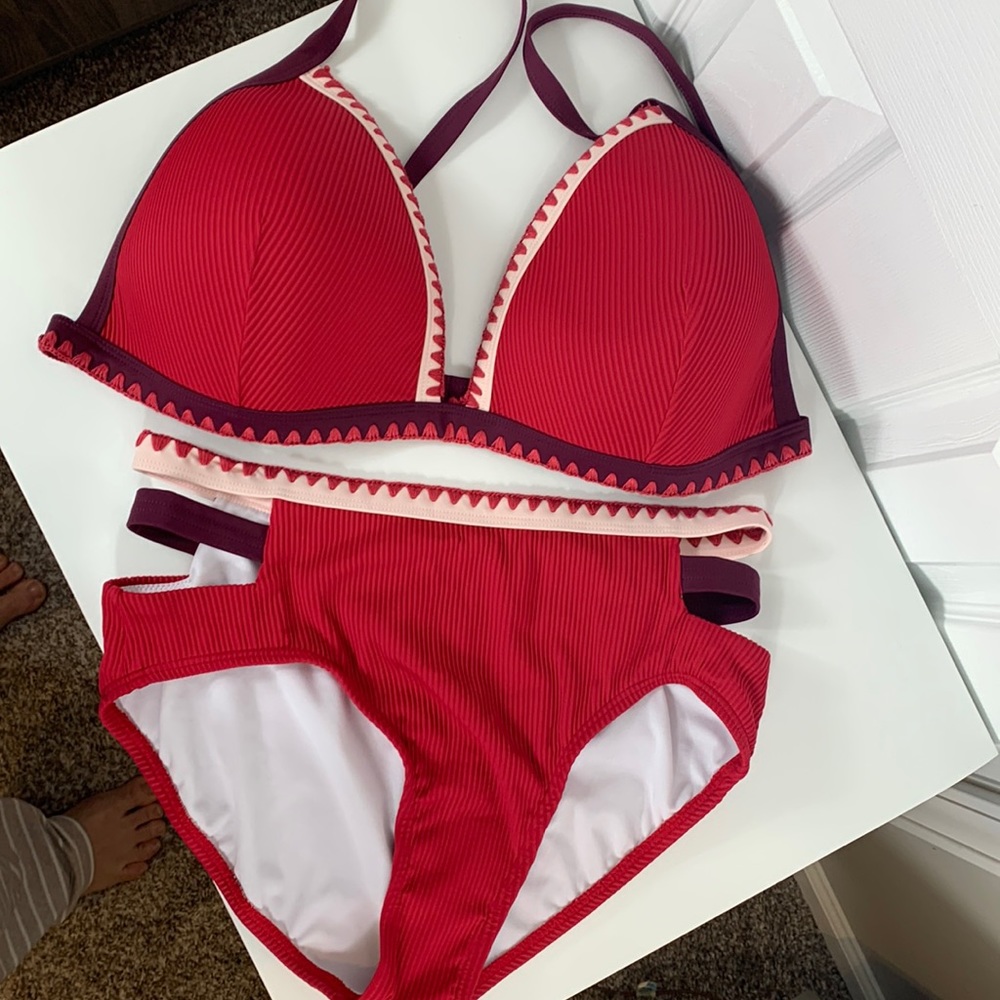 NWOT Swimsuits for All 2 pc. Bikini. Top size 18, bottoms size 10. Red/burgundy